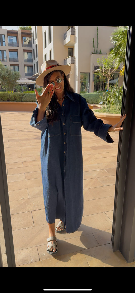 Chemise longue bleu jeans stone
